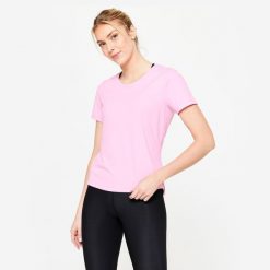 Second Life - Koszulka fitness damska Domyos krótki rękaw - Stan Dobry. Czerwone bluzki sportowe damskie DOMYOS, l, bez wzorów, z materiału, bez ramiączek. Za 29.99 zł.