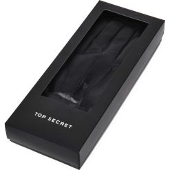 RĘKAWICZKI STANDARDOWE MĘSKIE. Czarne rękawiczki męskie TOP SECRET, na jesień, bez wzorów, ze skóry. W wyprzedaży za 49.99 zł.