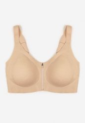 Jasnobeżowy Sportowy Biustonosz z Suwakiem z Przodu Eziline. Brązowe biustonosze sportowe damskie Born2be, bez wzorów. Za 69.99 zł.