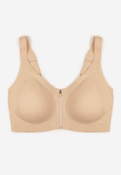 Jasnobeżowy Sportowy Biustonosz z Suwakiem z Przodu Eziline. Brązowe biustonosze sportowe damskie Born2be, bez wzorów. Za 69.99 zł.