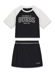 Guess Komplet t-shirt i spódniczka J6YG03 K3923 Czarny Regular Fit. Czarne koszulki dziewczęce Guess, z aplikacjami, z bawełny, bez ramiączek. Za 174.99 zł.