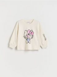 Koszulka Hello Kitty - kremowy. Białe koszulki dziewczęce Reserved, m, bez wzorów, z bawełny, bez ramiączek. W wyprzedaży za 42.99 zł.