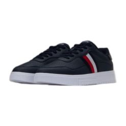 Buty Tommy Hilfiger Supercup Leather Stripes M FM0FM04824 DW5 niebieskie. Niebieskie buty sportowe na co dzień męskie z gumy, bez zapięcia. Za 562.25 zł.