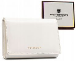 Portfel damski Peterson PTN 013-LAK biały. Białe portfele damskie Peterson, bez wzorów, ze skóry ekologicznej. Za 99.00 zł.