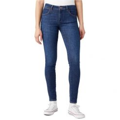 DAMSKIE SPODNIE WRANGLER SKINNY DORA 112342776. Spodnie materiałowe damskie Wrangler, bez wzorów, z jeansu. Za 219.99 zł.