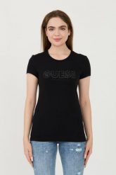 GUESS Czarny t-shirt Sangallo Tee. Czarne t-shirty damskie Guess, s, z aplikacjami, bez kołnierzyka. W wyprzedaży za 166.99 zł.