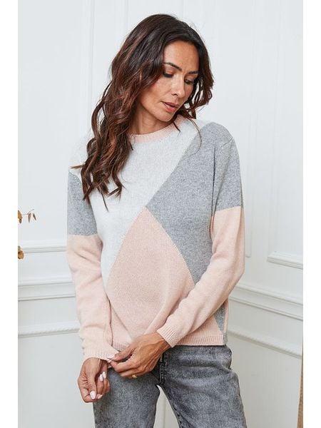 So Cachemire Sweter "Lanos" w kolorze jasnoróżowo-szaro-białym rozmiar: M. Białe swetry klasyczne damskie So Cachemire, m, z kaszmiru, bez kołnierzyka. Za 217.53 zł.