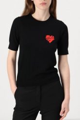 KARL LAGERFELD Czarny sweter damski Hearts Knit Top. Czarne swetry klasyczne damskie Karl Lagerfeld, s, z materiału, bez kołnierzyka. W wyprzedaży za 389.99 zł.