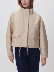 Kurtka ze stójką - beżowy. Brązowe kurtki damskie Reserved, l, bez wzorów, z bawełny, bez kaptura. Za 199.99 zł.