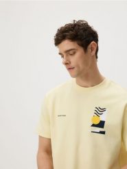 T-shirt comfort z nadrukiem - jasnożółty. Żółte t-shirty męskie Reserved, l, bez wzorów, z bawełny, bez kołnierzyka. Za 69.99 zł.