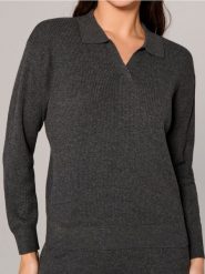 Sweter z prążkowanej dzianiny - szary. Szare swetry klasyczne damskie Sinsay, l, z dzianiny, bez kołnierzyka. W wyprzedaży za 35.99 zł.