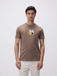T-shirt regular z nadrukiem - brązowy. Brązowe t-shirty męskie Reserved, l, bez wzorów, z bawełny, bez kołnierzyka. W wyprzedaży za 45.99 zł.