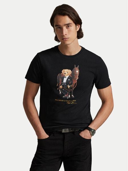 Polo Ralph Lauren T-Shirt 710P08093002 Czarny Custom Slim Fit. Czarne koszulki polo męskie Polo Ralph Lauren, l, bez wzorów, z bawełny, bez ramiączek. Za 543.99 zł.
