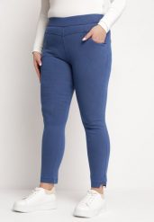Niebieskie Dopasowane Spodnie Jegginsy z Gumką w Pasie Zenzira. Niebieskie legginsy damskie Born2be, l, bez wzorów, z jeansu. Za 49.99 zł.