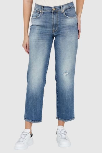 7 FOR ALL MANKIND Jasnoniebieskie jeansy damskie z przetarciem THE MODERN STRAIGHT, Rozmiar 29. Niebieskie jeansy damskie 7 FOR ALL MANKIND. W wyprzedaży za 475.99 zł.