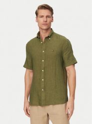 Tommy Hilfiger Koszula MW0MW41531 Zielony ciemny Regular Fit. Zielone koszule męskie Tommy Hilfiger, l, bez wzorów, ze lnu, bez kołnierzyka, bez ramiączek. Za 449.99 zł.
