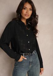 Czarna Koszula z Hafem z Cyrkoniami Przy Dekolcie Invorina. Czarne koszule damskie Renee, l, z aplikacjami, z jeansu, eleganckie, bez kołnierzyka, bez ramiączek. Za 64.99 zł.