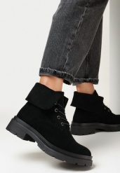 Czarne Botki z Wywiniętą Cholewką Afshan. Czarne botki damskie Born2be, z jeansu, eleganckie, bez obcasa, na obcasie, bez zapięcia. Za 74.99 zł.