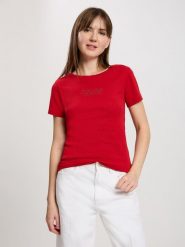 Cross Jeans Koszulka w kolorze czerwonym rozmiar: M. Czerwone bluzki damskie Cross Jeans, m, bez wzorów, z bawełny, bez kołnierzyka, bez ramiączek. Za 61.46 zł.