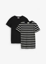 T-shirt z czystej bawełny organicznej (2 szt.). Czarne t-shirty damskie bonprix, bez wzorów, z bawełny, bez kołnierzyka. Za 79.98 zł.