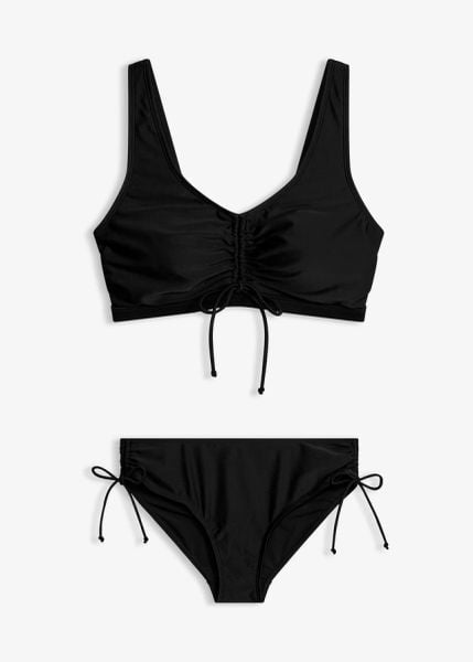 Bikini bustier (2 części) z troczkami. Niebieskie bikini damskie bonprix, bez wzorów. Za 112.99 zł.