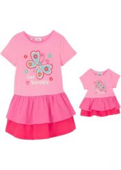 Sukienka shirtowa + sukienka dla lalki (2 części), z czystej bawełny organicznej. Czerwone sukienki dziewczęce bonprix, bez wzorów, z bawełny, bez ramiączek, krótkie. Za 79.99 zł.