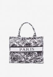 Czarna Torebka Shopper Ozdobiona Napisem Aliravi. Czarne shopper bag damskie Born2be, bez wzorów, z jeansu, z nadrukiem, bez dodatków. Za 49.99 zł.
