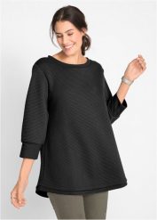 Długa bluza dresowa z wiskozą. Czarne bluzy bez kaptura damskie bonprix, z dresówki. Za 119.99 zł.