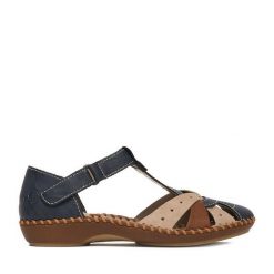 Sandały Rieker. Niebieskie sandały damskie Rieker, bez wzorów, bez obcasa, na płaskiej podeszwie. Za 339.99 zł.