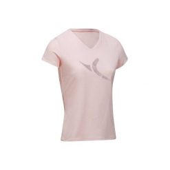 Koszulka krótki rękaw Gym & Pilates damska. Czerwone bluzki sportowe damskie DOMYOS, xs, z bawełny, bez kołnierzyka, bez ramiączek. W wyprzedaży za 24.99 zł.