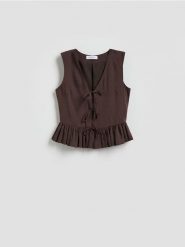 Kamizelka z modalem - ciemnobrązowy. Brązowe kamizelki damskie Reserved, l, z tkaniny. Za 129.99 zł.