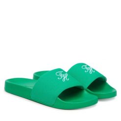 Klapki Tommy Hilfiger. Zielone klapki damskie Tommy Hilfiger, bez wzorów, bez obcasa. Za 169.99 zł.