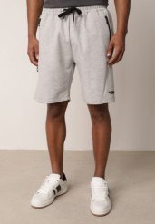 Szare Dresowe Szorty Sportowe z Bawełną i Kieszeniami na Suwak Rharanin. Szare szorty męskie Born2be, bez wzorów, z bawełny, sportowe. Za 69.99 zł.
