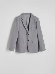 Marynarka regular fit z wiskozą - jasnoszary. Szare marynarki męskie Reserved, bez wzorów, z tkaniny. W wyprzedaży za 279.99 zł.