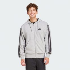 Bluza z kapturem Essentials 3-Stripes French Terry Full-Zip. Czarne bluzy z kapturem męskie Adidas, xl, z materiału. W wyprzedaży za 209.25 zł.