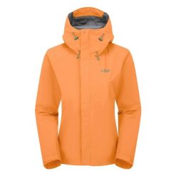 Kurtka przeciwdeszczowa damska Rab Women's Downpour Jacket z kapturem. Brązowe kurtki damskie RAB, s, bez wzorów, z kapturem. Za 439.99 zł.