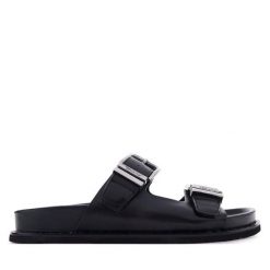 Klapki Tamaris. Czarne klapki damskie Tamaris, bez wzorów, bez obcasa. Za 296.99 zł.