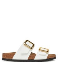 Birkenstock Klapki Sydney Cushion Buckle 1029438 Biały. Białe klapki damskie Birkenstock, bez wzorów, ze skóry, bez obcasa. Za 429.99 zł.