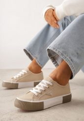 Beżowe Trampki VICES na Żłobionej Platformie Zdobione Trójkątną Aplikacją Lorerina. Brązowe trampki i tenisówki damskie Renee, z aplikacjami, z materiału. Za 69.99 zł.