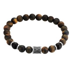 True Rebels Bransoletka ze stali nierdzewnej w srebrze z agatem i okiem tygrysa Biżuteria męska 1 ct Męskie. Brązowa biżuteria dla mężczyzn True Rebels, z agatem, srebrne. Za 159.99 zł.