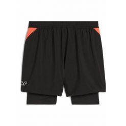 Męskie spodenki 2 w 1 do padla INDIVIDUAL PUMA Black. Czarne szorty męskie Puma, bez kołnierzyka. W wyprzedaży za 134.00 zł.