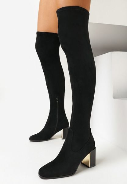 Czarne Kozaki za Kolano z Ozdobnym Obcasem z Metaliczną Wstawką Agnerissa. Czarne kozaki damskie Born2be, za kolano, bez obcasa, na obcasie. Za 149.99 zł.