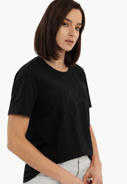 Koszulka z napisem T-RIS. Czarne t-shirty damskie Volcano, s, bez wzorów, z bawełny, bez kołnierzyka. Za 64.99 zł.