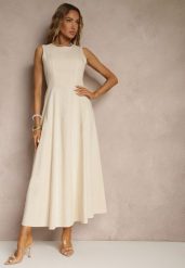 Jasnobeżowa Sukienka z Wiskozą o Rozkloszowanym Kroju Bez Rękawów Barneria. Brązowe sukienki damskie Renee, na co dzień, m, bez wzorów, z bawełny, eleganckie, bez kołnierzyka, bez ramiączek, maxi, kopertowe. Za 169.99 zł.