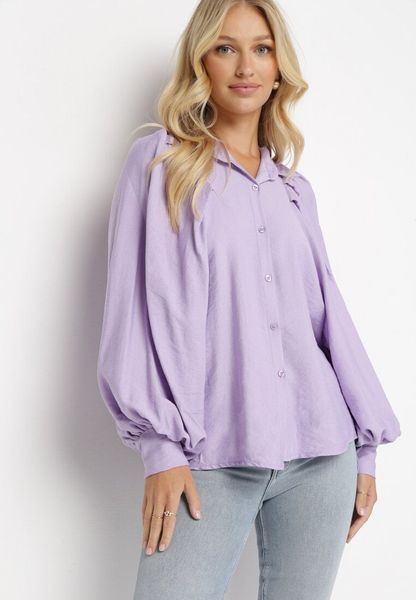 Fioletowa Koszula z Guzikami i Szerokimi Rękawami z Mankietami Adadite. Fioletowe koszule damskie Born2be, bez wzorów, z wiskozy, bez kołnierzyka, bez ramiączek. Za 99.99 zł.