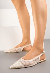 Beżowe Siateczkowe Sandały Slingback na Płaskiej Podeszwie Reolanta. Brązowe sandały damskie Renee, z aplikacjami, bez obcasa, na płaskiej podeszwie. Za 59.99 zł.