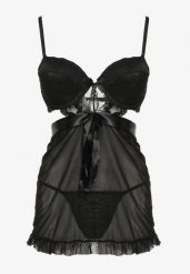 Czarna Koszula Nocna Push Up z Siateczki i Wiązaniem ze Stringami Boreale. Czarne koszule nocne damskie Born2be, bez wzorów, z satyny. Za 44.99 zł.