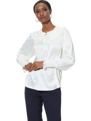 Creation L Bluzka w kolorze kremowym rozmiar: 46. Brązowe bluzki damskie creation L, l, bez wzorów, bez kołnierzyka, bez ramiączek. Za 66.47 zł.