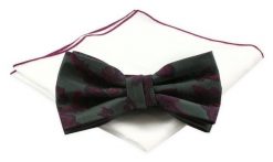Mucha Męska z Białą Poszetką - Chattier - Zieleń Mundorowa, Bordowe Kwiaty. Zielone krawaty i muchy męskie Chattier, bez wzorów, z mikrofibry, eleganckie. Za 59.00 zł.