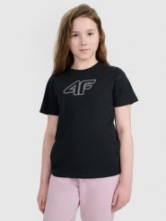 4F T-shirt regular z nadrukiem dziewczęcy - czarny 122 (6-7 lat). Czarne koszulki dziewczęce 4f, m, bez wzorów, z bawełny, bez ramiączek. Za 39.99 zł.